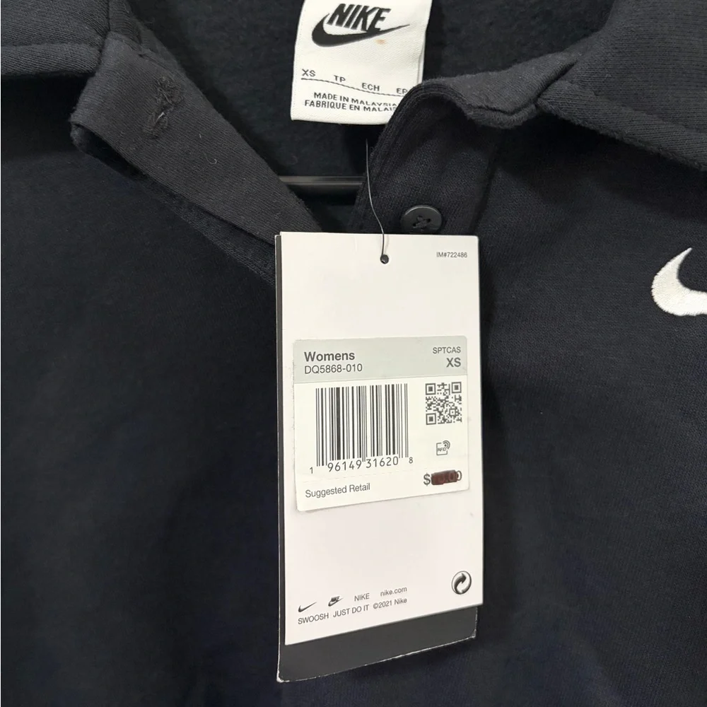 New Nike Phoenix Fleece three quarter Sleeve Crop Polo Sweatshirt - Womens XS - Picture 8 of 10